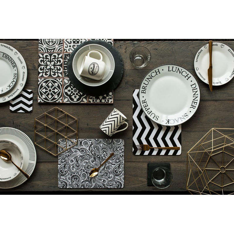 Premier Housewares 1203624 Chevron Placemats - Set of 4, Black/White,
