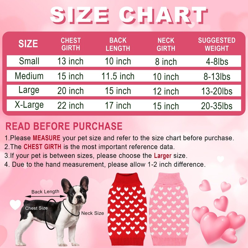 GOYOSWA 2 Pack Valentine’s Day Dog Sweater, Dog Valentines Outfit