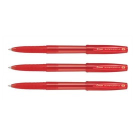PILOT Set of 3 Super Grip Ballpoint Pens with Cap Medium Red