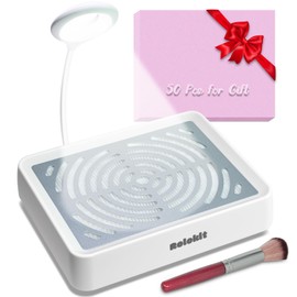 Rolokit Nail Dust Collector with Lamp&50pcs Disposable Filter&Dusting Brush, Electric Nail Vacuum Cleaner Dust Fan Suction Machine for Manicure Acrylic Gel Nails Polishing, Low Noise,Salon Home