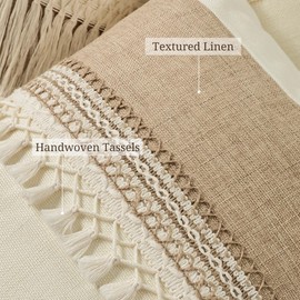 QoBexim Boho Patchwork Linen Pillow Covers with Tassles 18x18 Set of 2