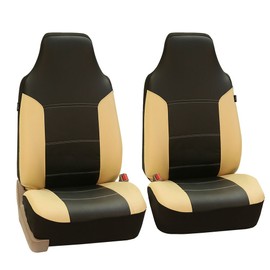 FH Group PU103102 High Back Royal PU Leather Car Seat Covers Airbag & Split Beige Black- Fit Most Car, Truck, SUV, or Van