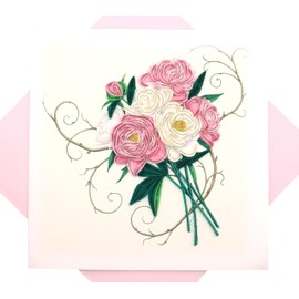 GREENHANDSHAKE Peony Perfection, quilling art greeting card for birthday, valentine's day, mother's day, anniversary, thank you, get well