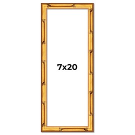 7x20 Frame Gold Bamboo Picture Frame | 0.75 Inch Moulding Width | 0.625 Inches Rabbet Depth | Solid Wood Frame Complete with UV Acrylic Plexiglass, Foam Board Backing & Hanging Hardware