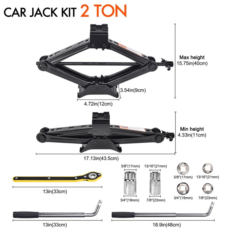 Scissor Car Jack 2 Ton (4409 lbs) Tire Changing Kit