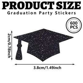 Whaline 600Pcs Graduation Cap Stickers Black Laser Silver Graduation Hat Sealing Labels Grad Party Favor Self-Adhesive Stickers for College High School Graduation Party Supplies, 1.5x0.8 Inch