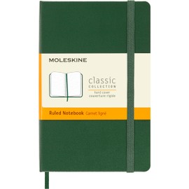 Moleskine Classic Ruled Paper Notebook, Hard Cover and Elastic Closure Journal, Color Myrtle Green, Size Pocket 9 x 14 cm, 192 Pages
