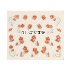 Generic Gold Silver Edge Artistic Tulip Rose Flower Nail Art Sticker Tj027 Silver Red Nail Wraps Art Stickers Manicure Supplies for Women for Home Nails Full Long Lasting Easy Apply and Remove