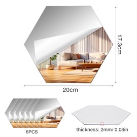 6 pezzi specchio da parete adesivo per soggiorno decorativo acrilico 20 x 20 cm, specchio esagonale piastra adesiva specchi, specchi appiccicosi da parete flessibile specchio decorativo per bagno