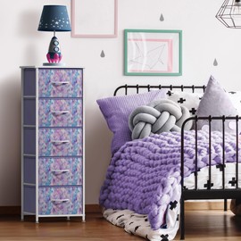 Sorbus Fabric Dresser for Kids Bedroom - Chest of 5 Drawers, Tall Storage Tower, Clothing Organizer, for Closet, for Playroom, for Nursery, Steel Frame, Fabric Bins - Wood Handle (Tie-dye Purple)