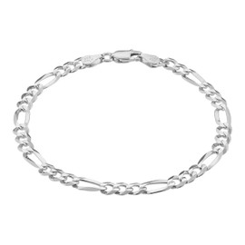 KISPER Mens Sold 925 Sterling Silver Bracelet - 5mm Figaro Link Chain Bracelets for Men - 8 Inch