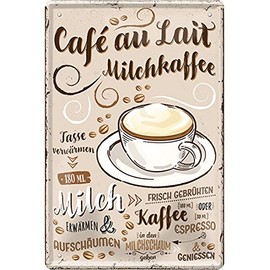Coffee Varieties Preparation Recipe Retro Decorative Tin Sign Coffee Bar Bistro Restaurant (20 x 30 cm, Cafe au Lait - Latte Coffee - Milk Foam Coffee 2271)