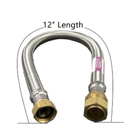 EZ-Fluid 12" Braided Flexible Stainless Steel Water Heater Connector Supply Line Water Hose for Female Iron Water Pipe Fitting or Copper Tubing,3/4-Inch Compression (7/8" OD) x 3/4-Inch FIP (2-Packs)