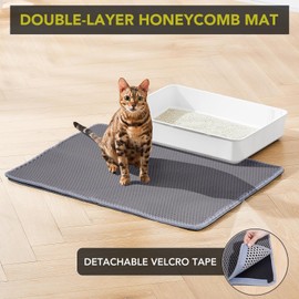 BomDa Cat Litter Mat, Large Kitty Litter Box Trapping Mat, 45x30'' Honeycomb Double Layer Urine & Waterproof, Washable Easy Clean, Litter Mats for Floor Less Waste, Anti-Slip