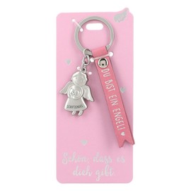 Depesche 11770-009 Guardian Angel Keyring Metal Lucky Charm with Loving Message and Faux Leather Strap Pink