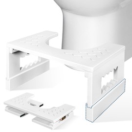 KingPavonini Foldable Toilet Stool Squat 7in & 9in Heights Adjustable, Bamboo Poop Stool for Adult, Non-Slip Layer Portable, Bathroom Step, 400 lbs Capacity