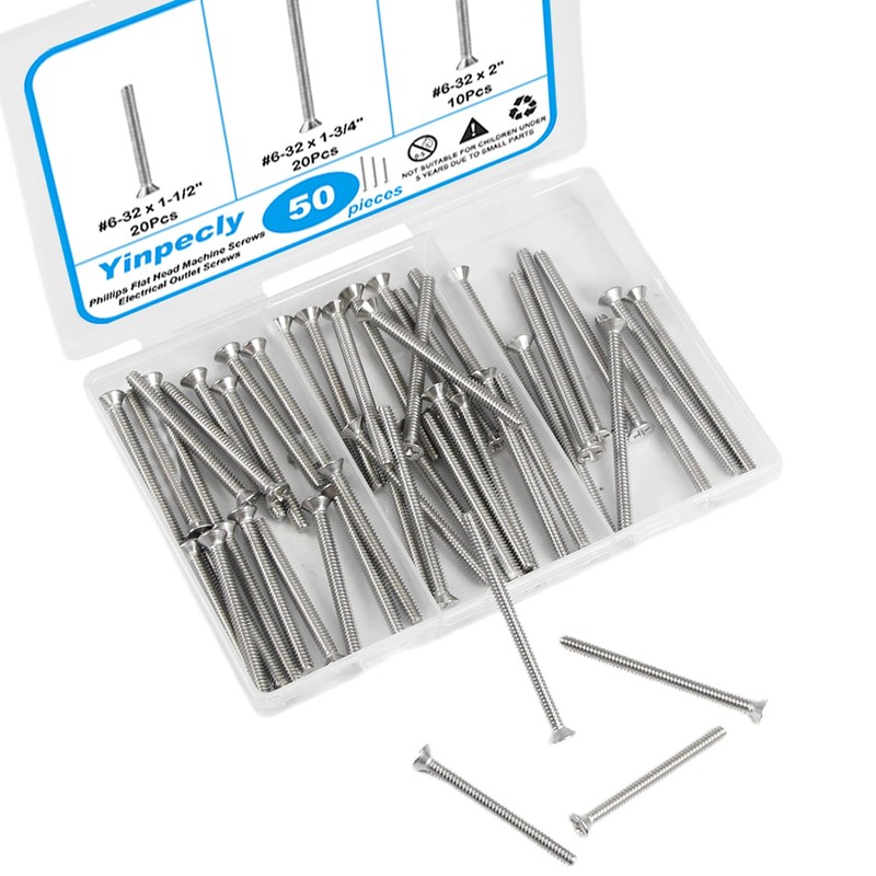 Yinpecly 50Pcs 6-32 Machine Screws, Extra Long Outlet Screws