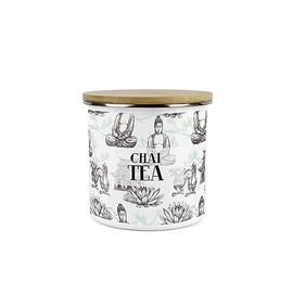 Purely Home Asian Style Chai Tea Storage Canister - Continental Design Metal Enamel Medium Sized Food Storage Container
