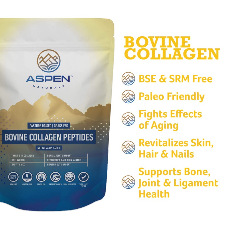 ASPEN NATURALS Grass fed Bovine Collagen Peptides Powder 3lb -