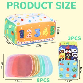 KingYH Tissue Baby Toy Box Montessori Sensory Number Interactive Baby Sensory Toy Box Baby Tissue Box Toy with Crinkle Cloth and Coloured Cloth for Baby 3-12 Months Girls Boys Baby