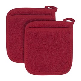 100% Cotton Terry Pot Holders for Kitchen, Machine Washable, 2-Pack, 8.5"x7.75", Paprika Red Ritz Royale