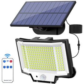 Luces Solares Para Exteriores Con Sensor De Movimiento Con 200 Led, Mando A Distancia, Cable De 5m, Luz De Inundación Solar Para Exterior Porche Patio Cobertizo (200 LED 1-Pack)