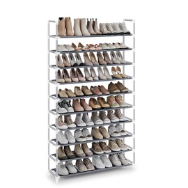 SONGMICS 10-Tier Shoe Rack, Shoe Storage for Hallway Closet, Slim and Space-Saving, Metal Frame, Non-Woven Fabric Shelves, Grey ULSR10G