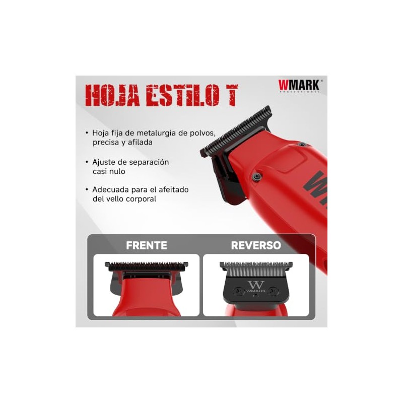 WMARK1205 Maquina Para Cortar Cabello,Profesional,Inalámbrica,7000 RPM Rojo