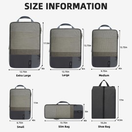 BAGAIL 4 Set/6 Set Mesh Compression Packing Cubes for Travel, TPU Waterproof Packing Organizers, Compressible Travel Accessories for Luggage Suitcase(DarkGrey 6Set)