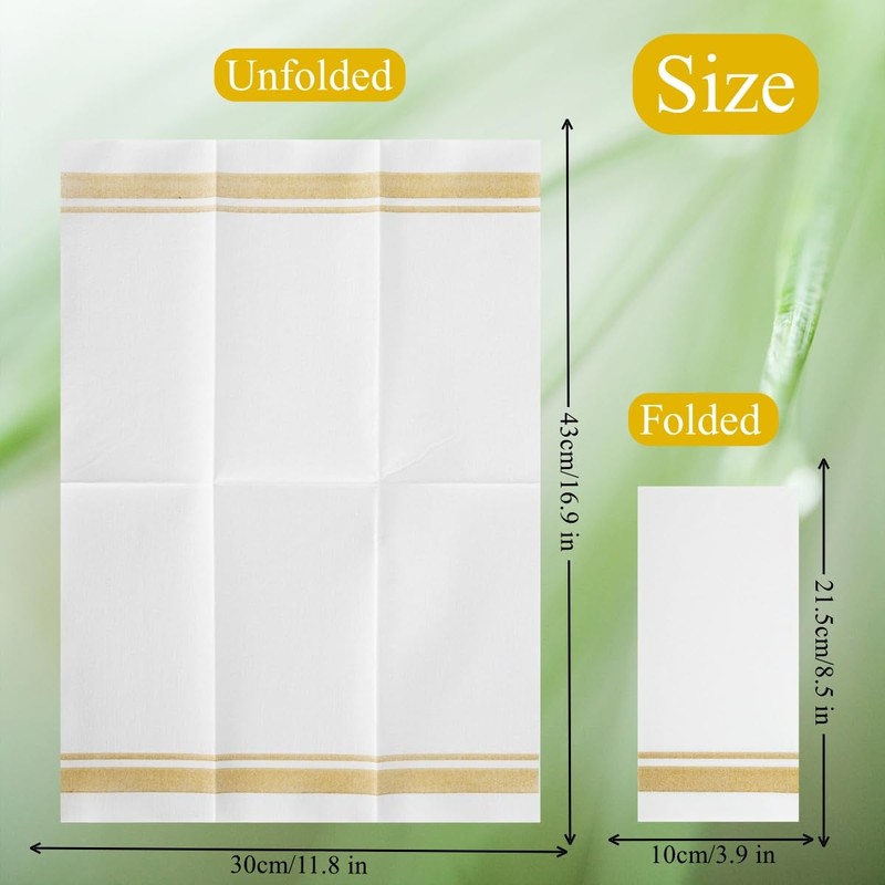 PHUNAT 100-Pack Gold Linen Feel Napkins, 30x43cm (11.8x16.9 Inches) -
