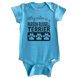 My Sister is A Parson Russell Terrier Baby Bodysuit (100% Cotton), 6-9 Months Blue