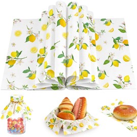150 Sheets Lemon Deli Paper, 9.8 x 8.3in Watercolor Lemon Pattern Grease Resistant Proof Sandwich Wrap Paper Liners Greaseproof for Fruit-Themed Home Kitchen (A)