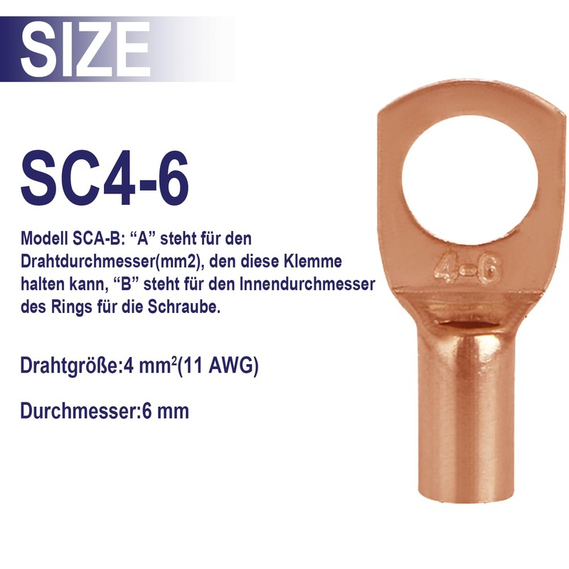 Pack of 20 Cable Lugs 10 mm2 Pipe Cable Lug