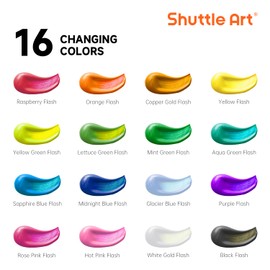 Shuttle Art Color Change Acrylic Paint Set, 16 Colors Chameleon Colors Acrylic Paint in Bottles (60ml/2oz), Non-Toxic for Artists, Beginners and Kids on Rocks, Crafts, Canvas, Wood, Fabric, Ceramic