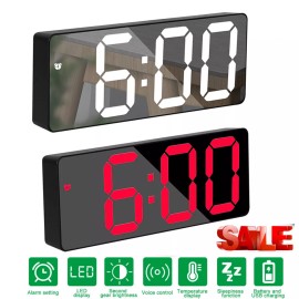Unbranded Digital LED Desk Alarm Clock Large Mirror Display USB Snooze Temperature Mode US - Whitemirror face