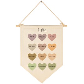 I Am Kind- Positive Affirmations Wall Art- Flag Decor Gift For Baby Boys Girls Newborn Kids- Banner Wall Sign Gifts For Nursery Baby Room Playroom Bedroom Front Door