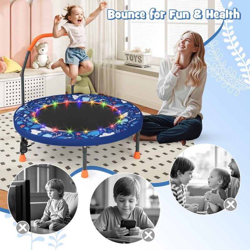 GYMAX Trampoline for Kids, 36” Foldable Mini Trampoline with Lights,
