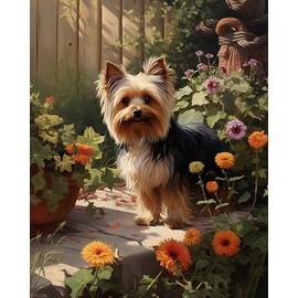 XTXGERL Paint by Number Yorkshire Terrier Dog on The Farm DIY Oil Painting Paint by Number Kit for Adults Beginner DIY Canvas Acrylic Painting by Numbers Paintings Arts Craft for Home Decor 16x20in