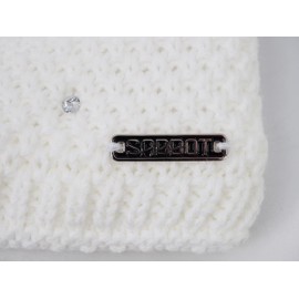 SABBOT Schick Women's Hat with Fur Bobble Fleece Lining Winter Hat Knitted Hat with Rhinestones Warm Cap, White