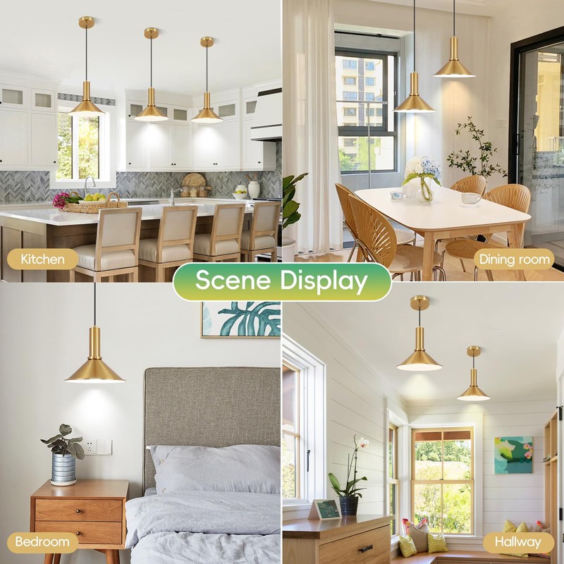 Battery Operated Pendant Lights 2 Pack,Rechargeable Pendant Light with Remote,Gold