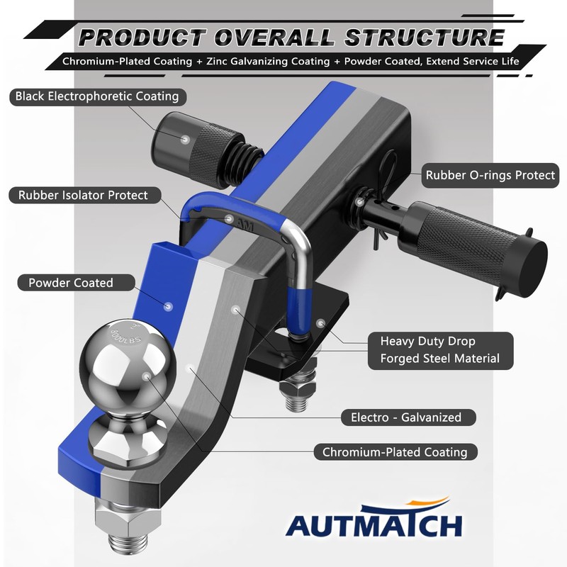 AUTMATCH Trailer Hitch Ball Mount with 2 Inch Hitch Ball