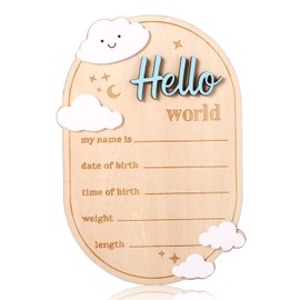 Gosknor Baby Announcement Sign, 5.91x4.13in Wooden Birth Announcement Plaques Hello World Newborn Sign Board Ideal Decor for Home Nursery Hospital for Recording Name Date Length Weight