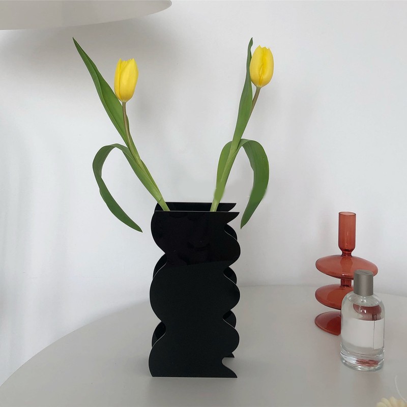 Flower Vase Modern Acrylic Decorative Unique Wavy Shape Vase for