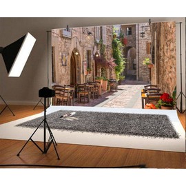 Leyiyi 7x5ft Photography Background Italian Wedding Backdrop European Travel Downtown Street Caffee Vintage Buildings Sunshine Honeymoon Summer Graduation Vacation Photo Portrait Vinyl Studio Prop