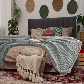 Chunky Knit Blanket Throw 30" x 40", Handmade Warm & Soft Chenille Throw Blanket, Washable Decorative Throw Blanket with Jumbo Chenille Yarn for Couch Bed Sofa, Light Grey