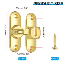 PATIKIL 1 Pack Flip Sliding Door Latch Safety Bar Gate Lock Hardware for Cabinet Bathroom Bedroom Garden, Gold