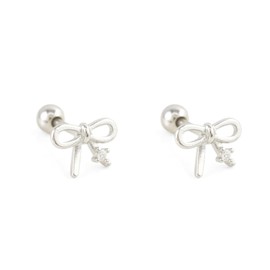 Bow Knot Zirconia Stud Screw Back Earrings For Women Girls Minimalist 925 Fashion Sterling Silver 18k Gold Plated, Platinum Plated Hypoallergenic Jewellery with Gift box (Platinum)