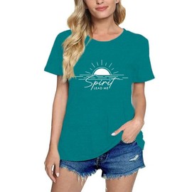 Ascrazy Christian Shirts for Women Bible Verse Blessed T-Shirt Spirit Lead Me Faith Tee Tops Cyan