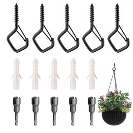 EYVRPAU Pack of 15 Screw Hooks, Stainless Steel with Safety Clasp, Screw Hooks, Ceiling Hooks, Hook Screws for Hanging Plant Baskets, Christmas Decoration, Fairy Lights (Black)