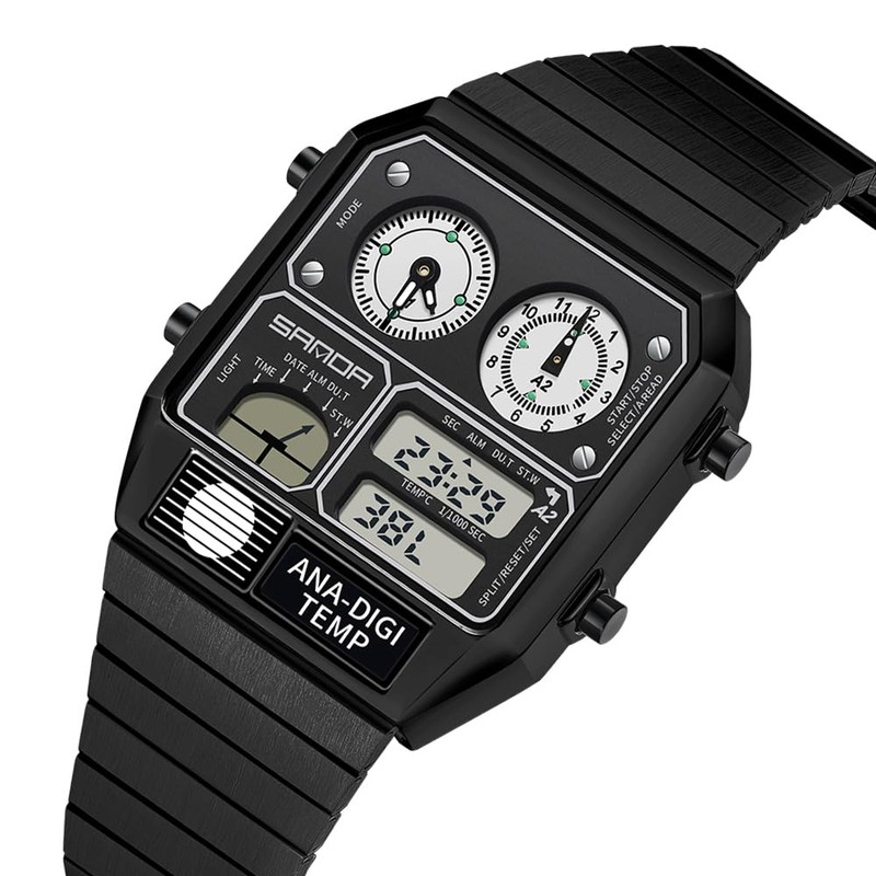 MASTOP Retro Square Digital Watch with Temperature Display Unisex 7.5Inch